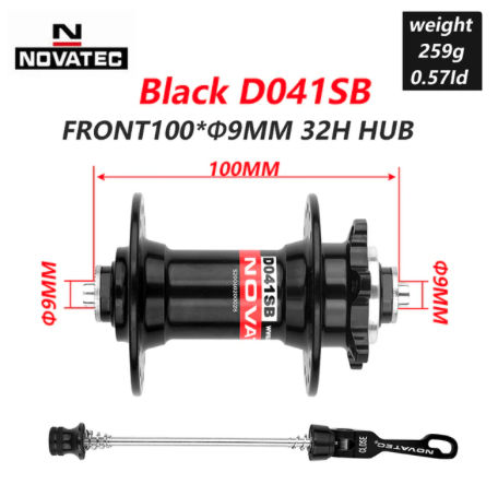 Maza delantera Novatec D041SB 100 x 9 mm sellada, 32 rayos